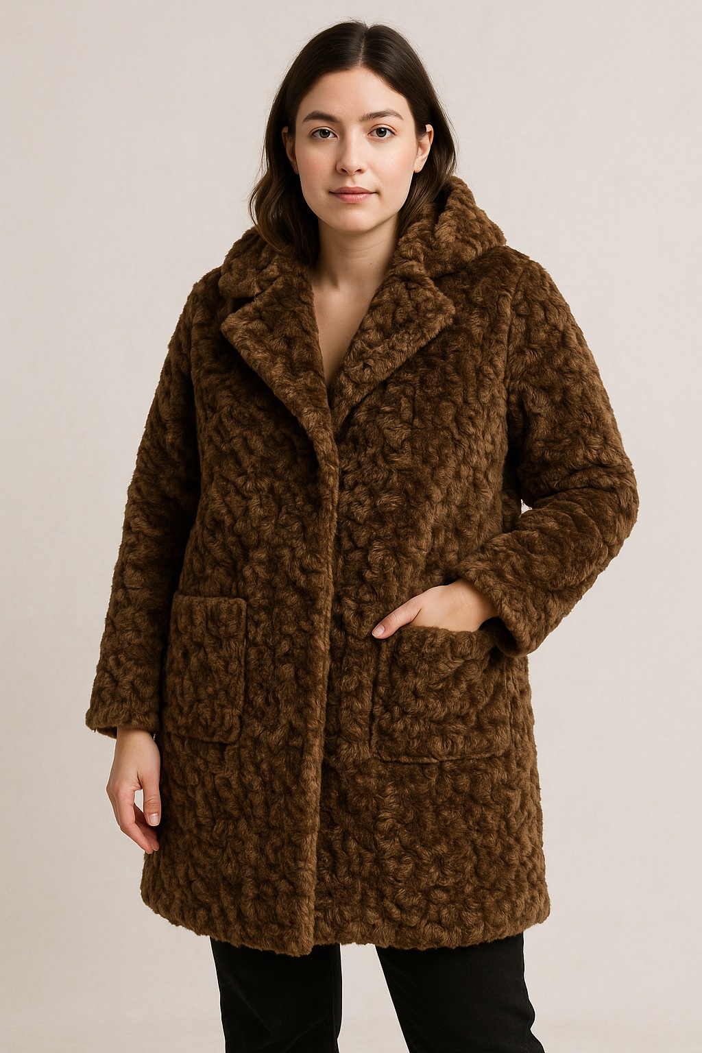 Γυναικείο γούνινο παλτό καφέ