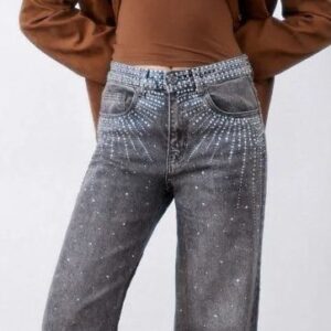 γυναικείο τζιν wide leg τζιν τζιν με στρας