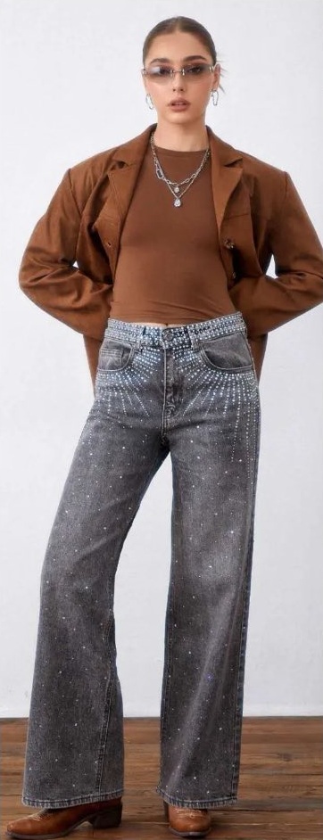 γυναικείο τζιν wide leg τζιν τζιν με στρας