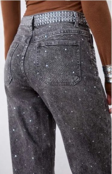 Τζιν Ψηλόμεσο Ελαστικό Wide Leg με Στρας - Image 2