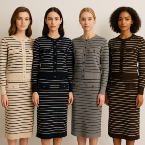 Σετ Πλεκτό Μαρινιέρα με Μίντι Φούστα & Χρυσές Λεπτομέρειες