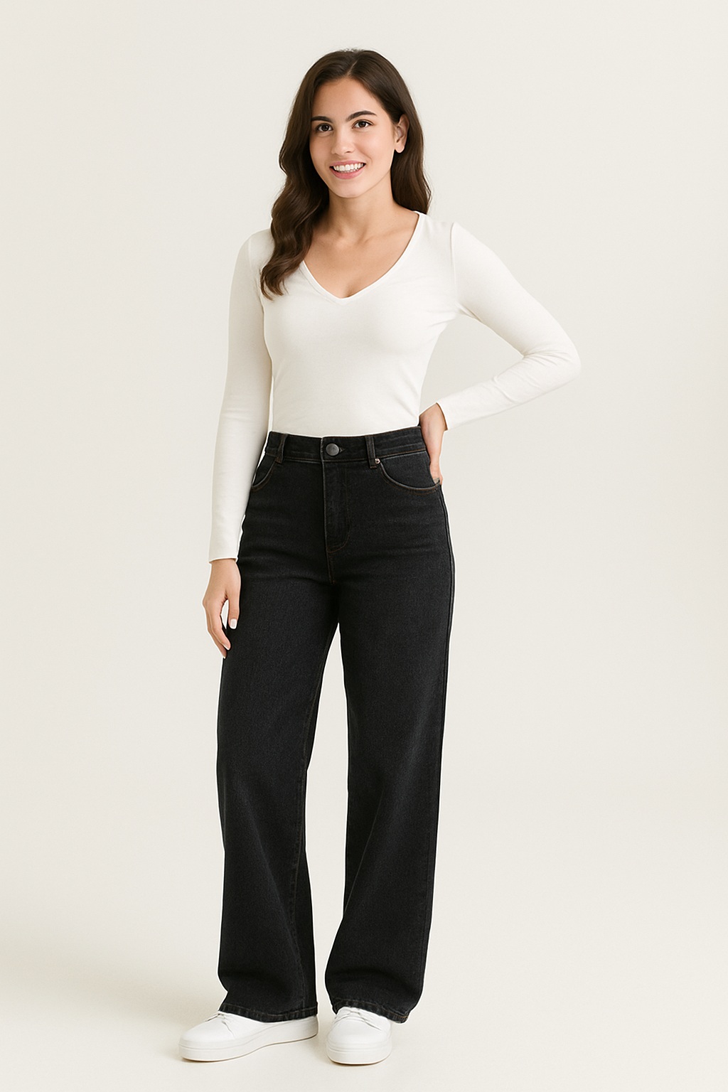 Τζιν Ψηλόμεσο Ελαστικό με Πλάγιο Κούμπωμα - Image 2