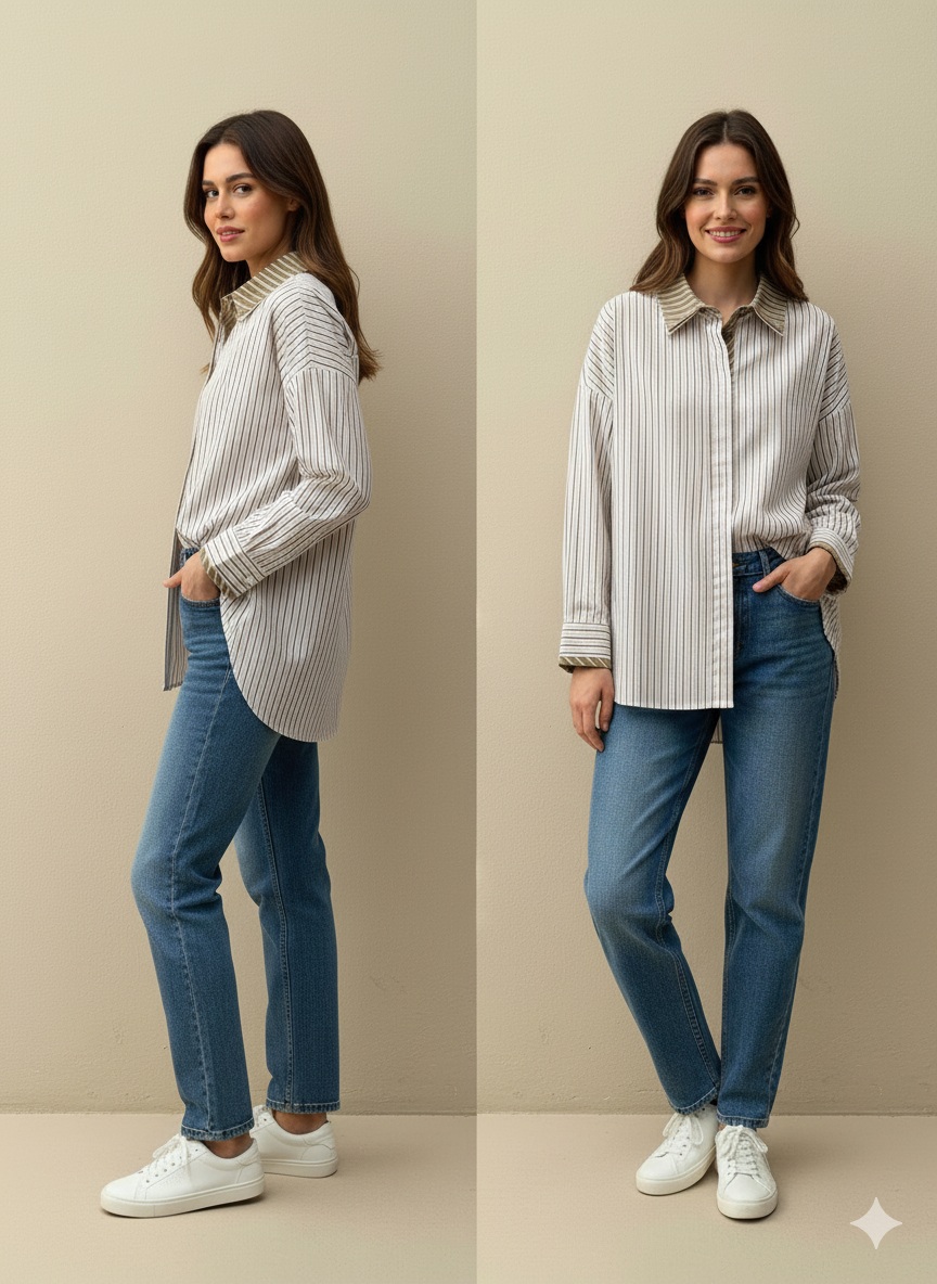 Ριγέ πουκάμισο με διπλό γιακά - Image 2