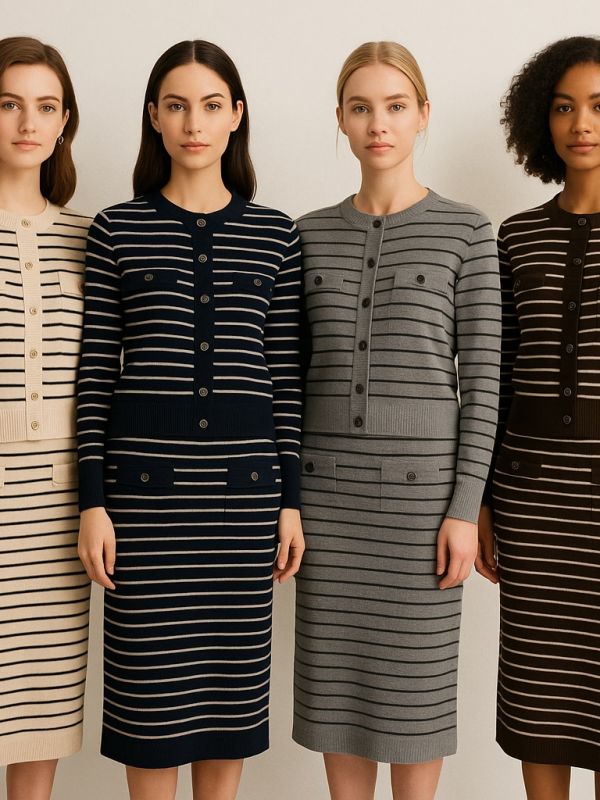 Σετ Πλεκτό Μαρινιέρα με Μίντι Φούστα & Χρυσές Λεπτομέρειες